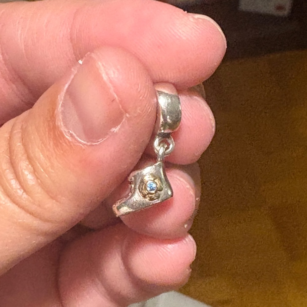 Long retired pandora two tone baby bootie dangle charm